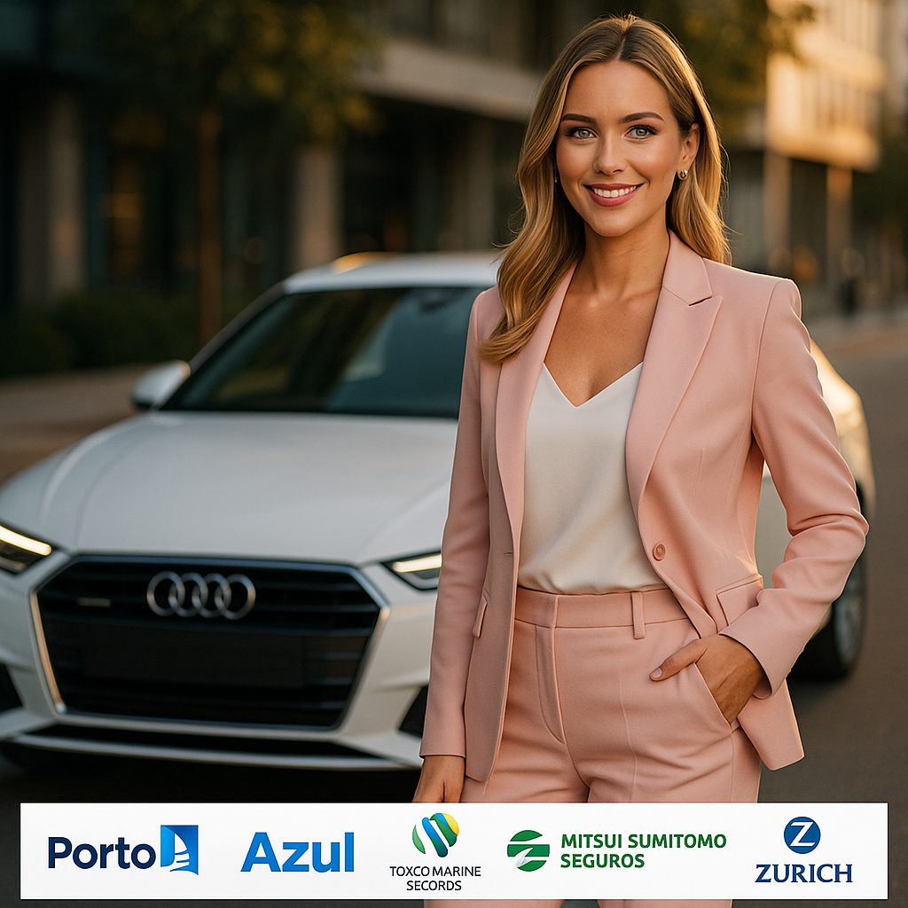 Consultora apresentando seguro automóvel com proteção completa